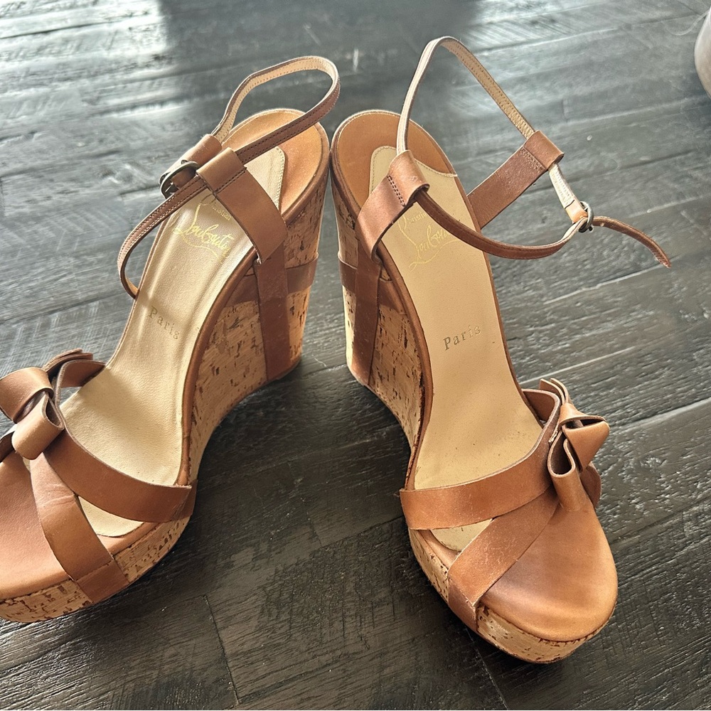 Christian Louboutin Tan Wedge Heels